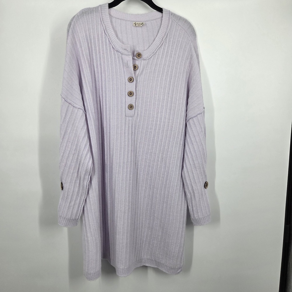 Free People Purple Long Cozy Lounge Sweater Button Women M Lounge Henley